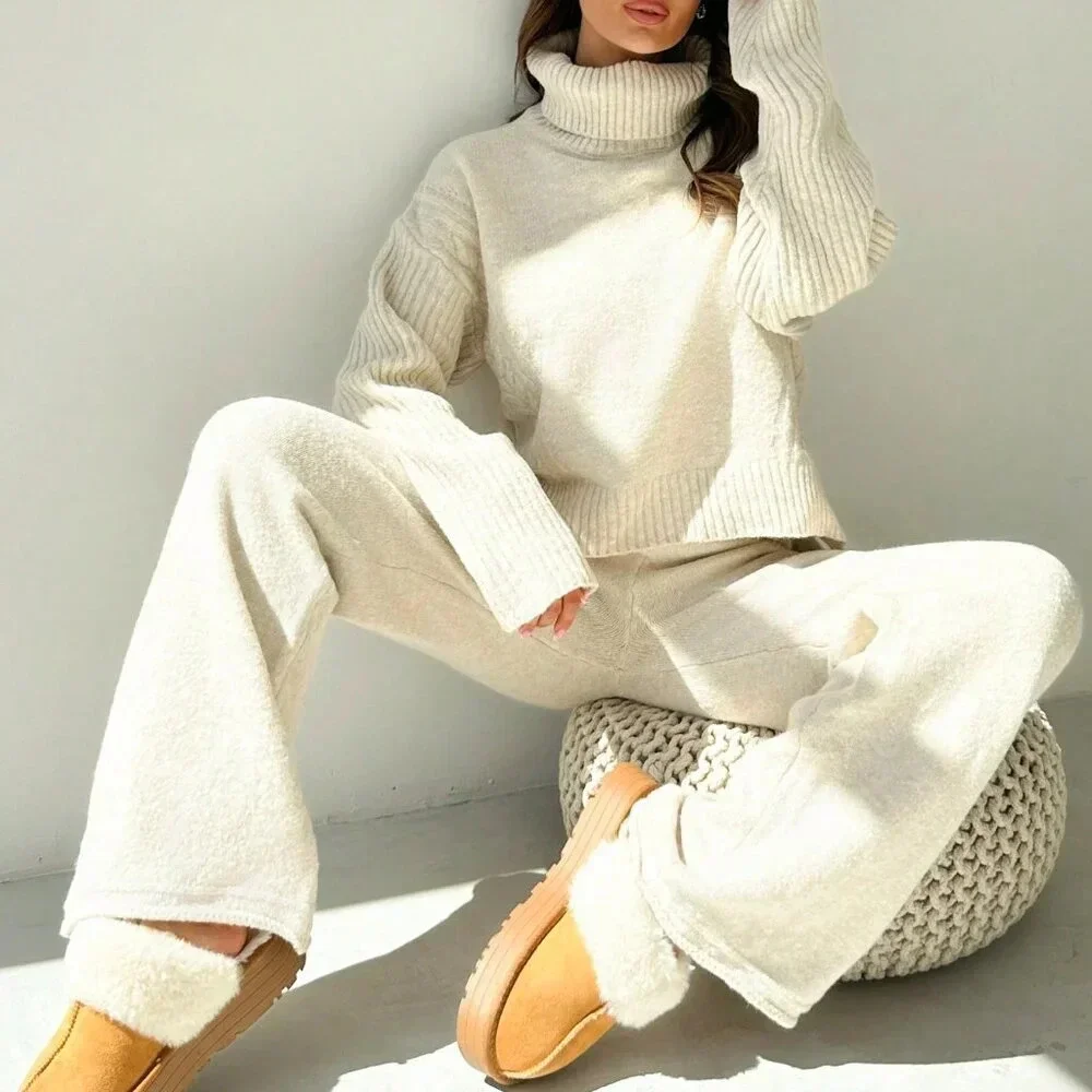 Grey Casual Women's Loose Fit High Neck Oversized Sweater Set - Picture 8 of 8